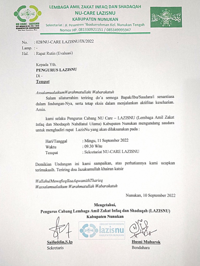 Undangan Rapat Rutin (Evaluasi) | PDF
