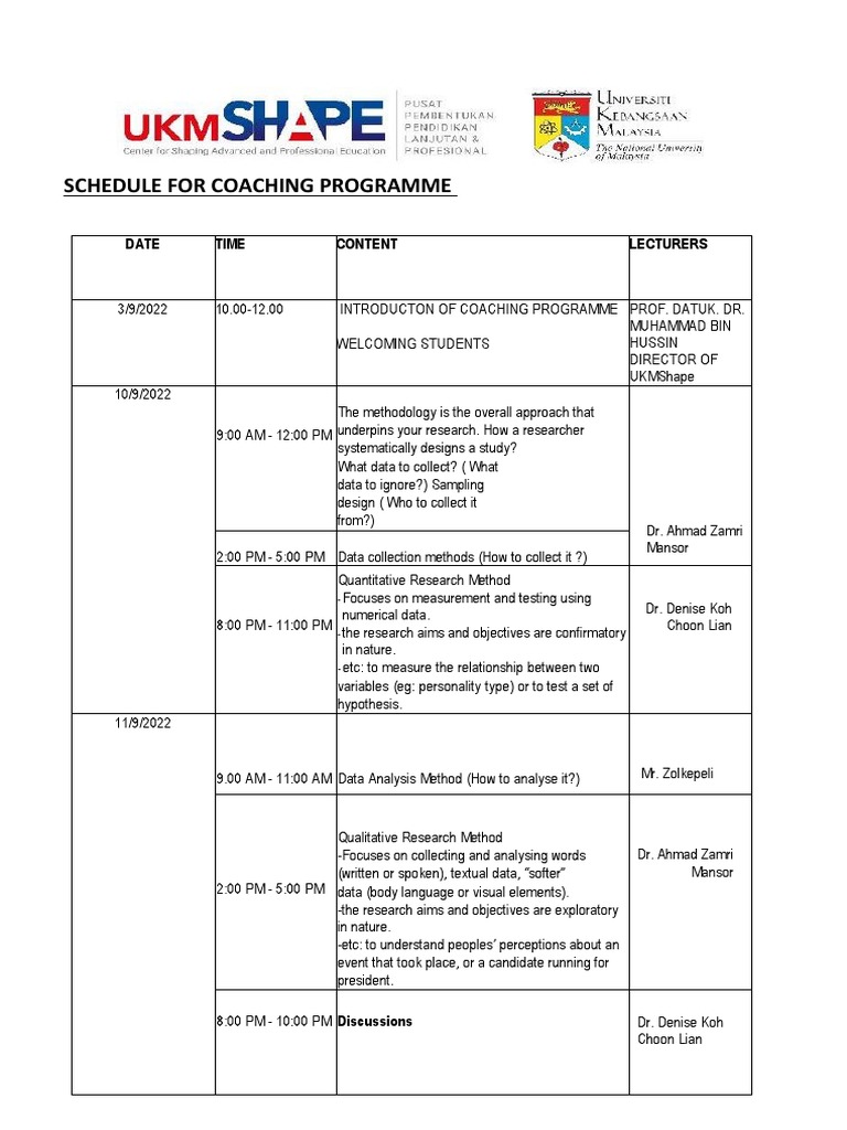 Schedule Coaching Programme 2 Gieg Pdf Quantitative Research