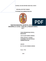 Gestion Municipal Distrital Rural Y El Desarrollo Local: Caso de La Region Cusco, 2017