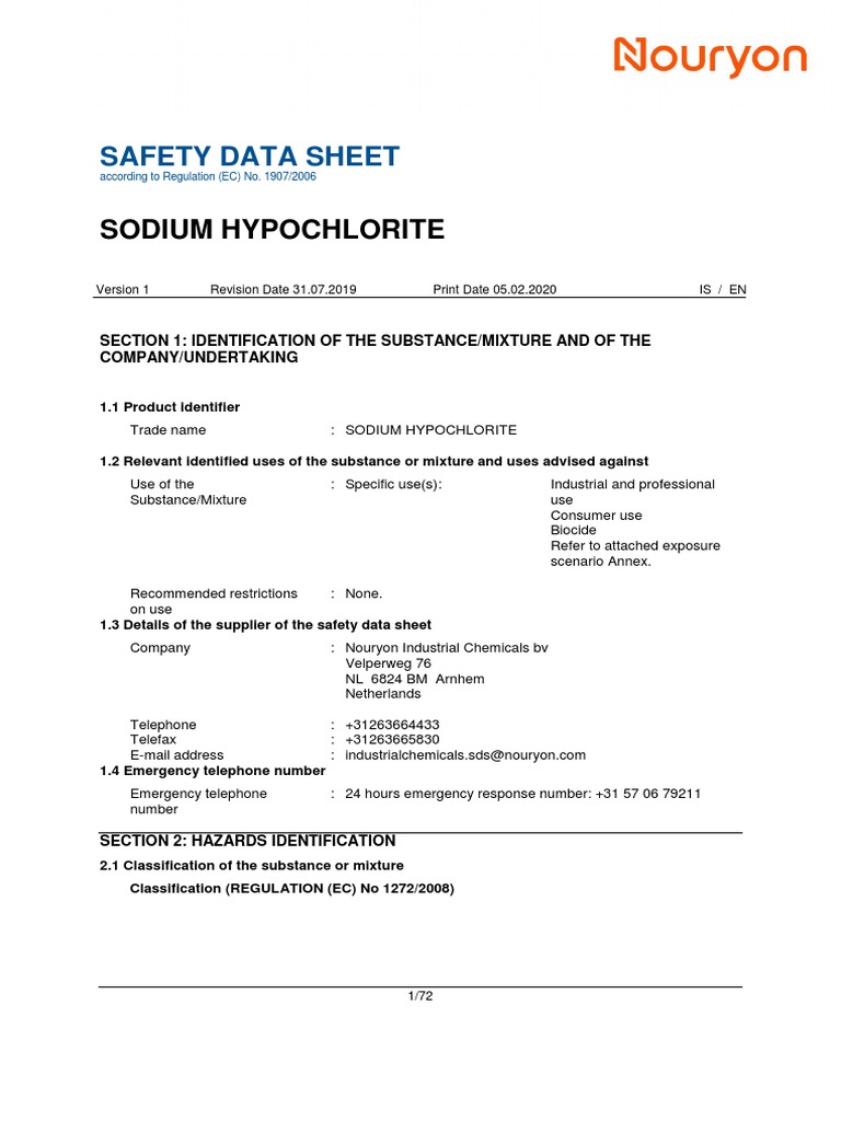 MSDS SodiumHypochlorite PDF Firefighting Toxicity