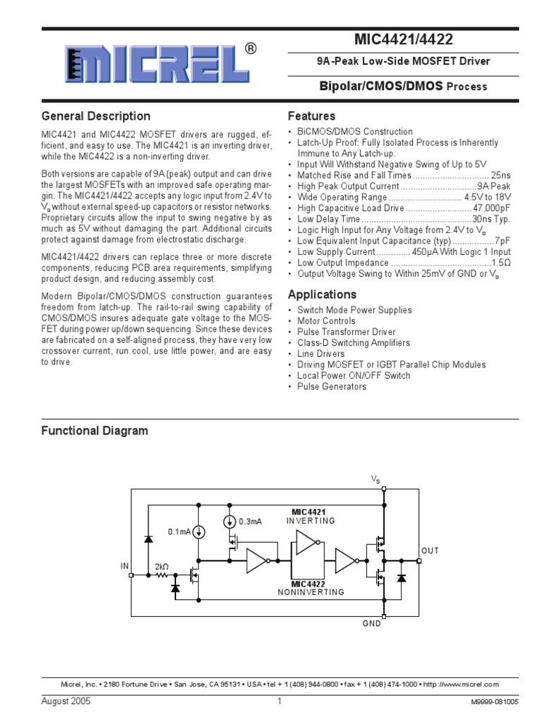 Mic4421 4422 | PDF | Mosfet | Capacitor
