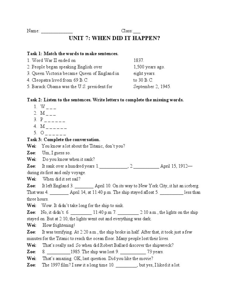 U7 - Vocab+ Language Focus - Handout | PDF | Ships
