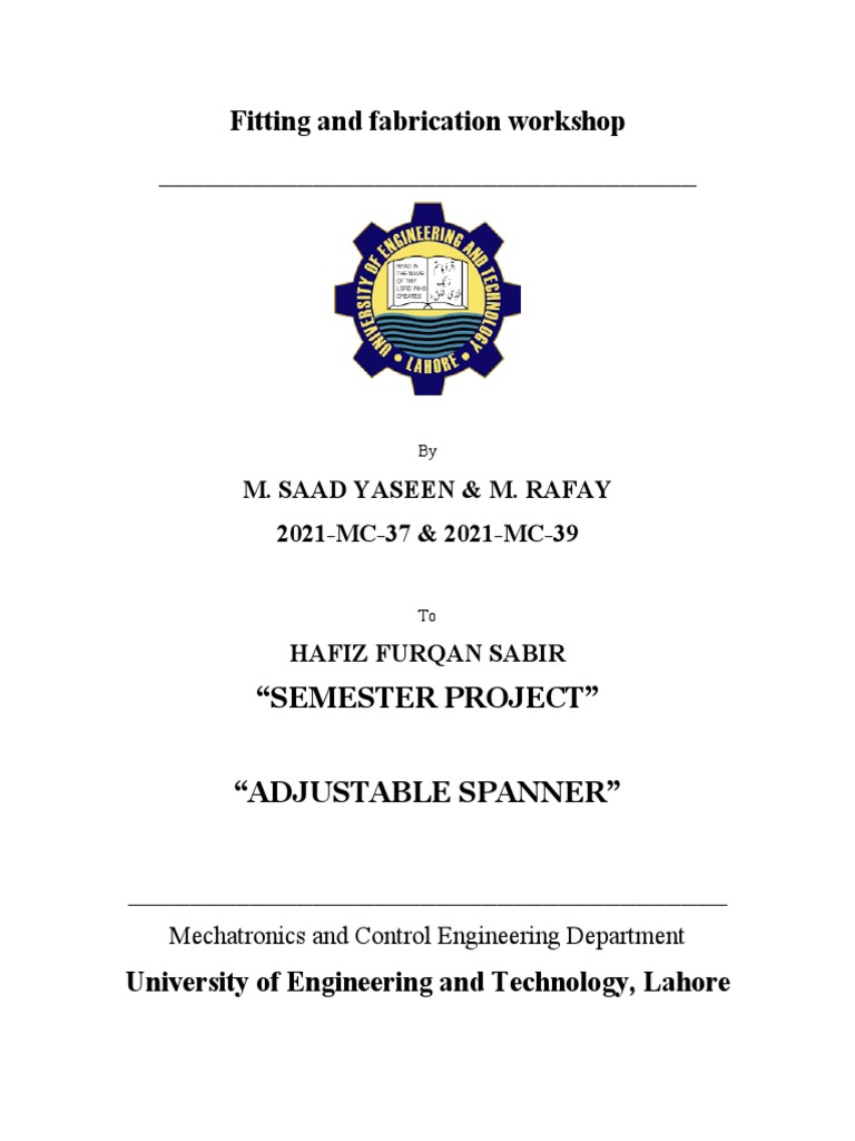 Fitting and Fabrication Workshop: M. Saad Yaseen & M. Rafay 2021-MC-37 ...