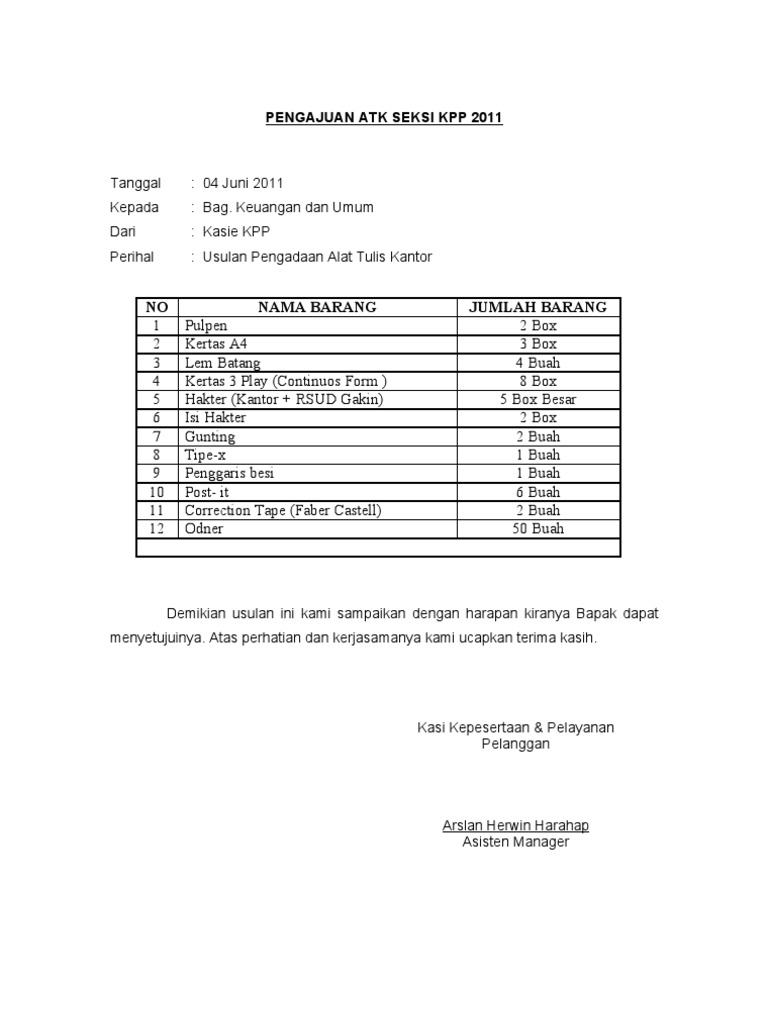 NOTA DINAS Pengajuan Barang