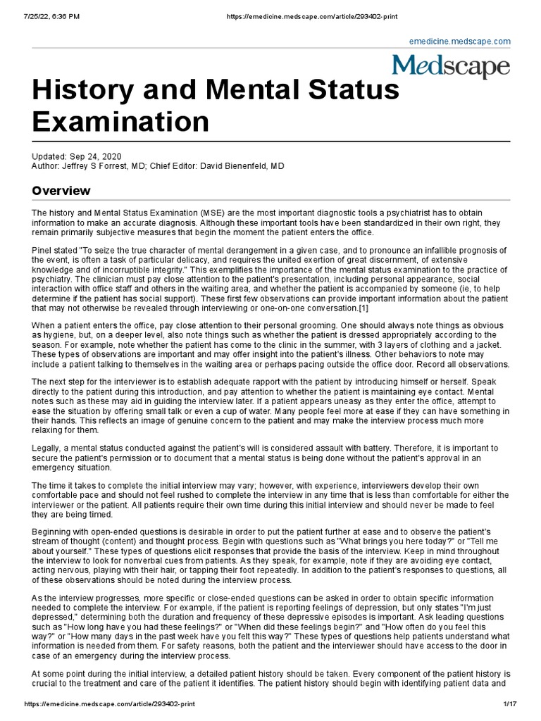 MSE and History Taking | PDF | Psychiatry | Medical Diagnosis