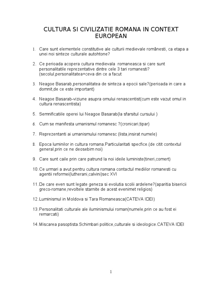 Cultura Si Civilizatie Romana In Context European