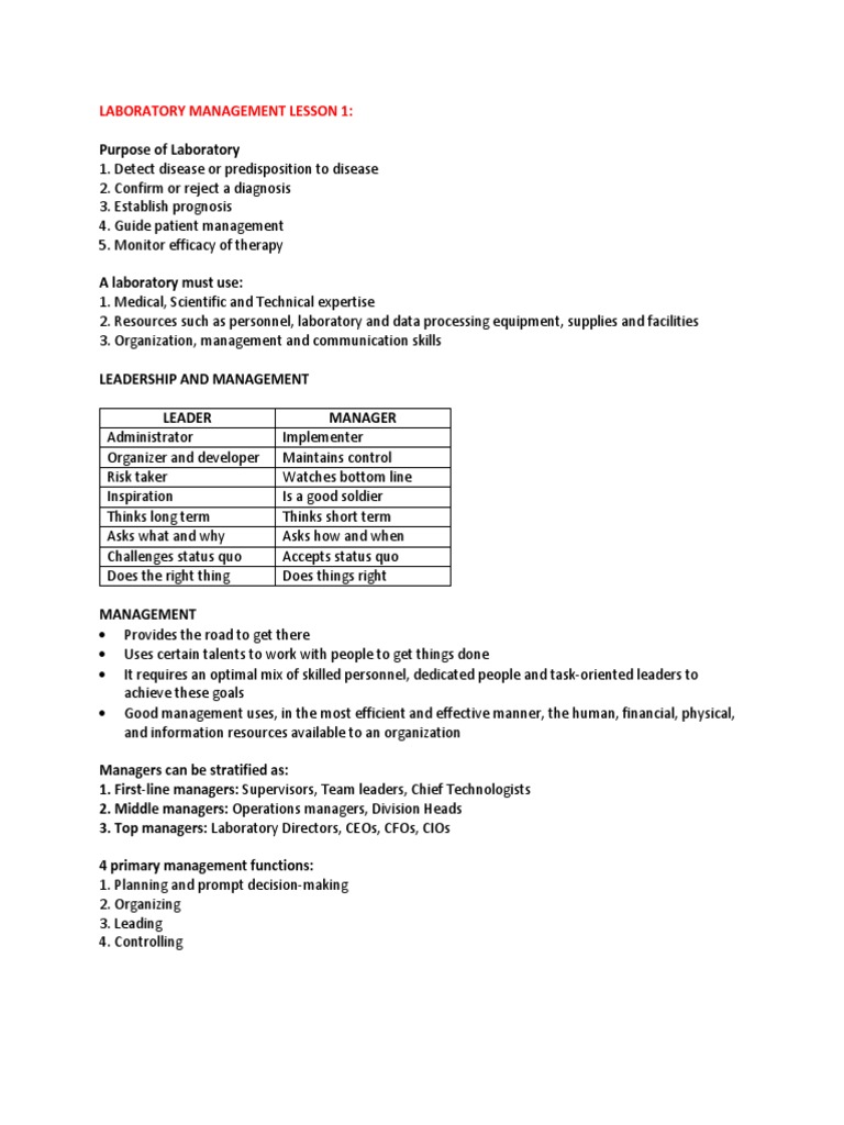 00 Lab Management PDF Leadership Goal