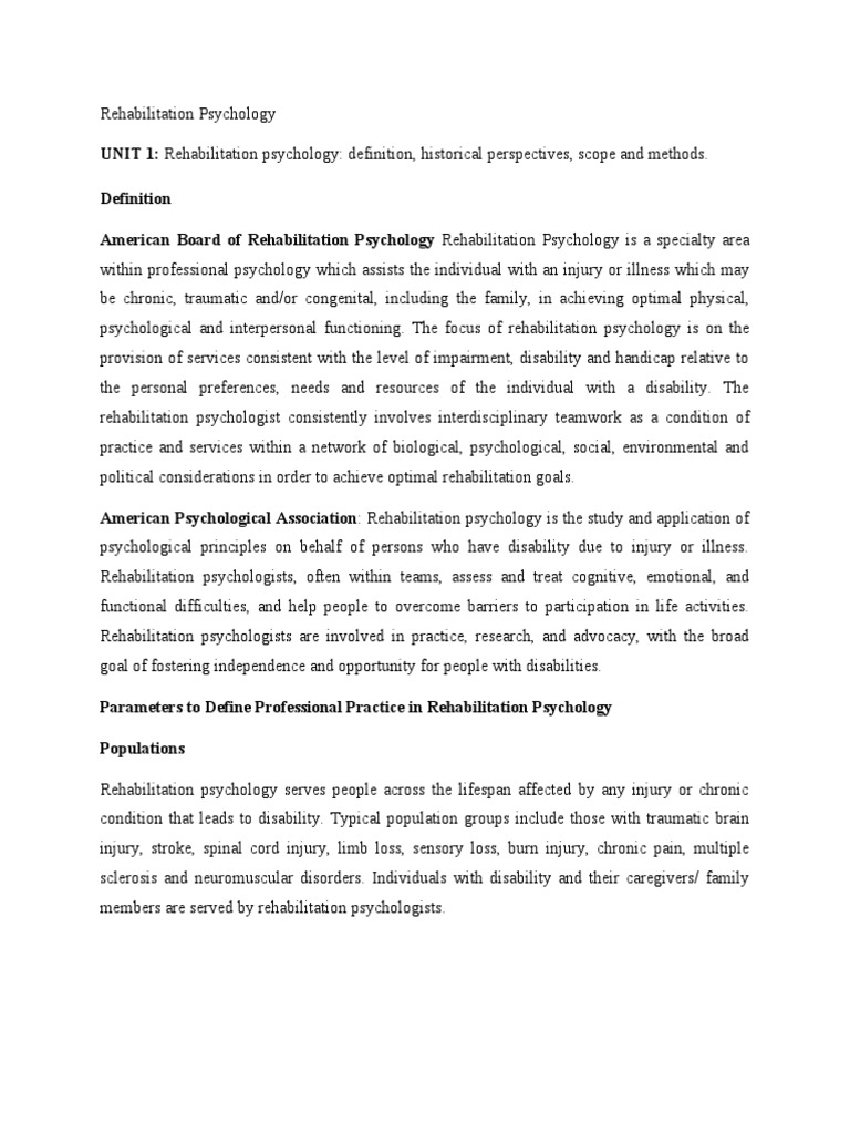 UNIT 1 Rehabilitation Psychology Sem4 PDF Physical Therapy Psychology