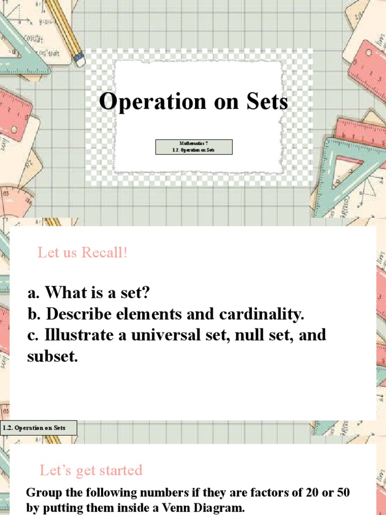 1.2-Operation On Sets | PDF | Set (Mathematics) | Mathematical Concepts