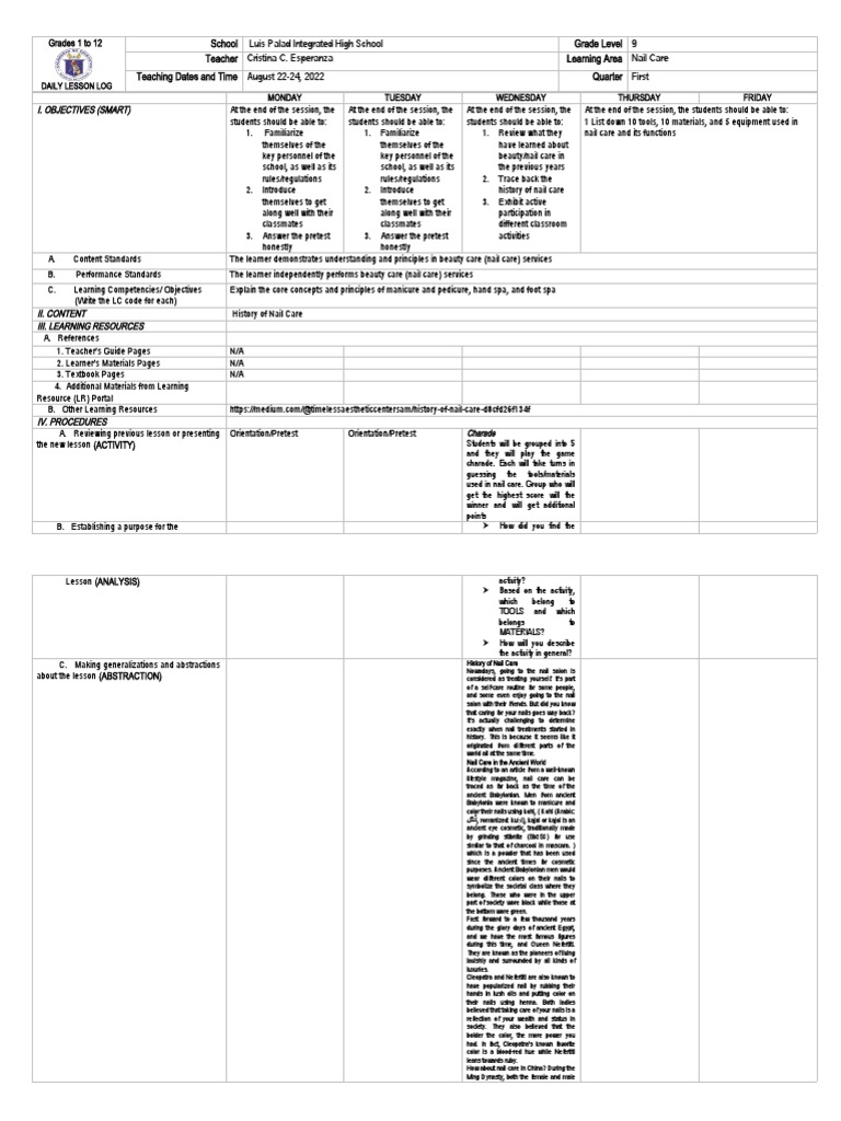 NAIL CARE 9 TLEDLLweek11stquarter2022 PDF Nail (Anatomy)