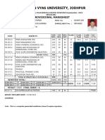 Jai Narain Vyas University BE Mining Engineering 8th Semester Marksheet