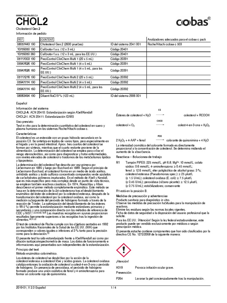 Insert CHOL2 0008057443190c503 V2 Es | PDF | Calibración | Química
