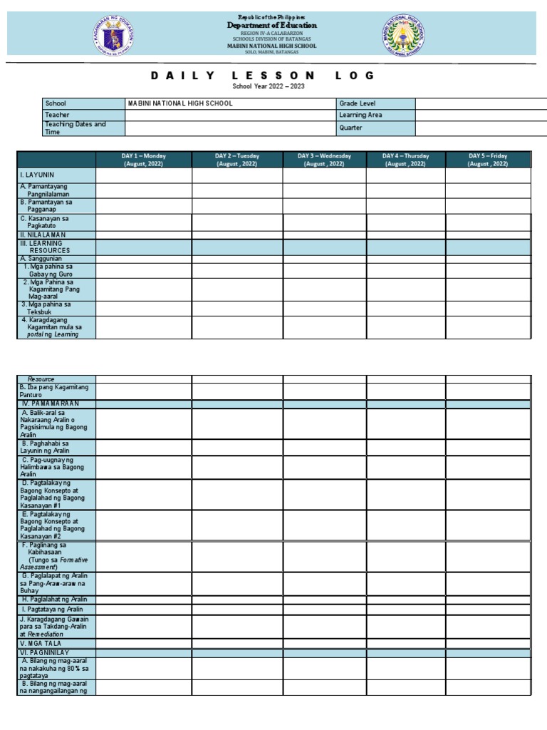 Weekly DLL Template Fil PDF