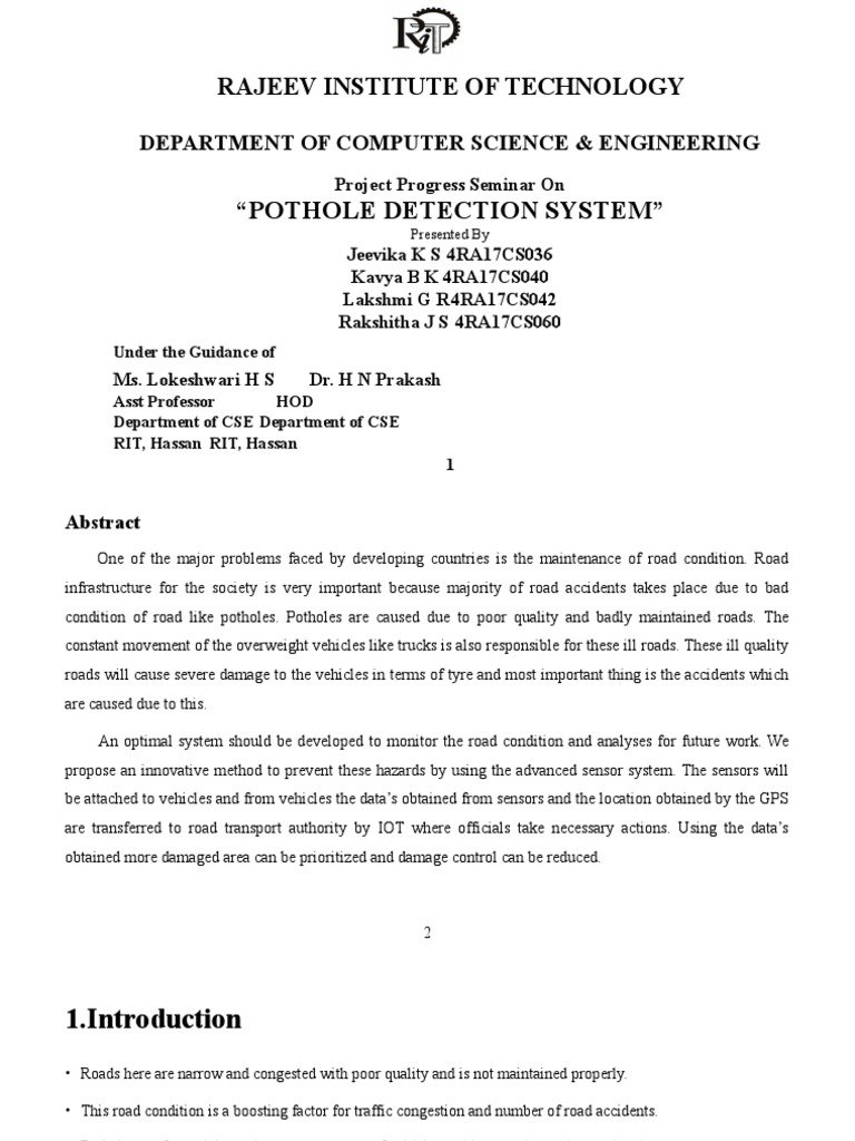 Pothole Detection System Overview | PDF | Road | Computer Engineering