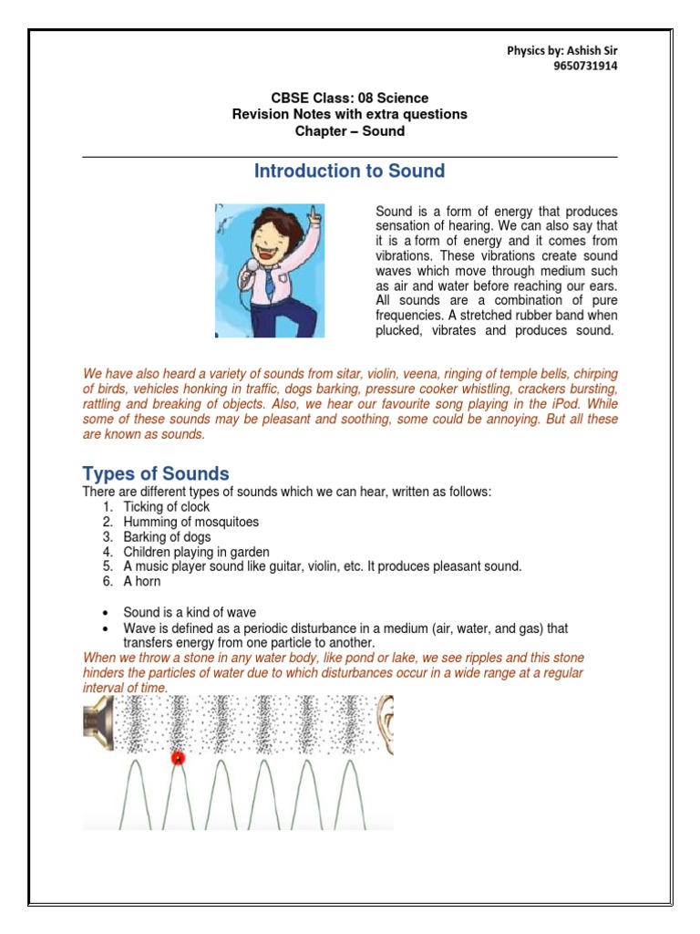 Class 8 Sound Chapter Revision Notes | PDF | Sound | Ear