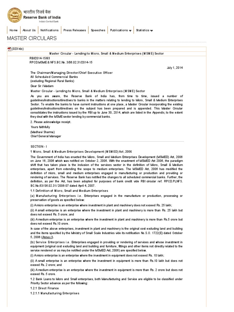 MSME Lending Guidelines by RBI | PDF | Small And Medium Sized ...