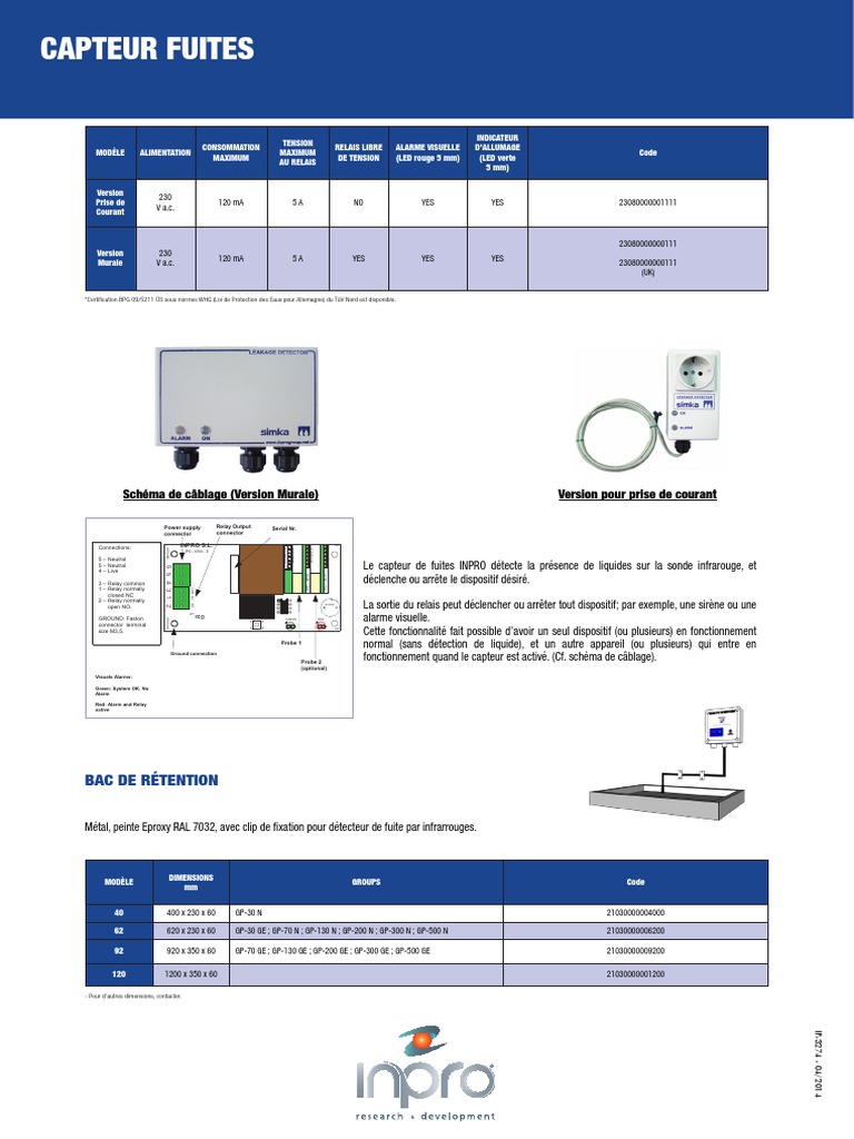 Capteur de Fuites INPRO: Guide d'Utilisation | PDF | Équipement ...