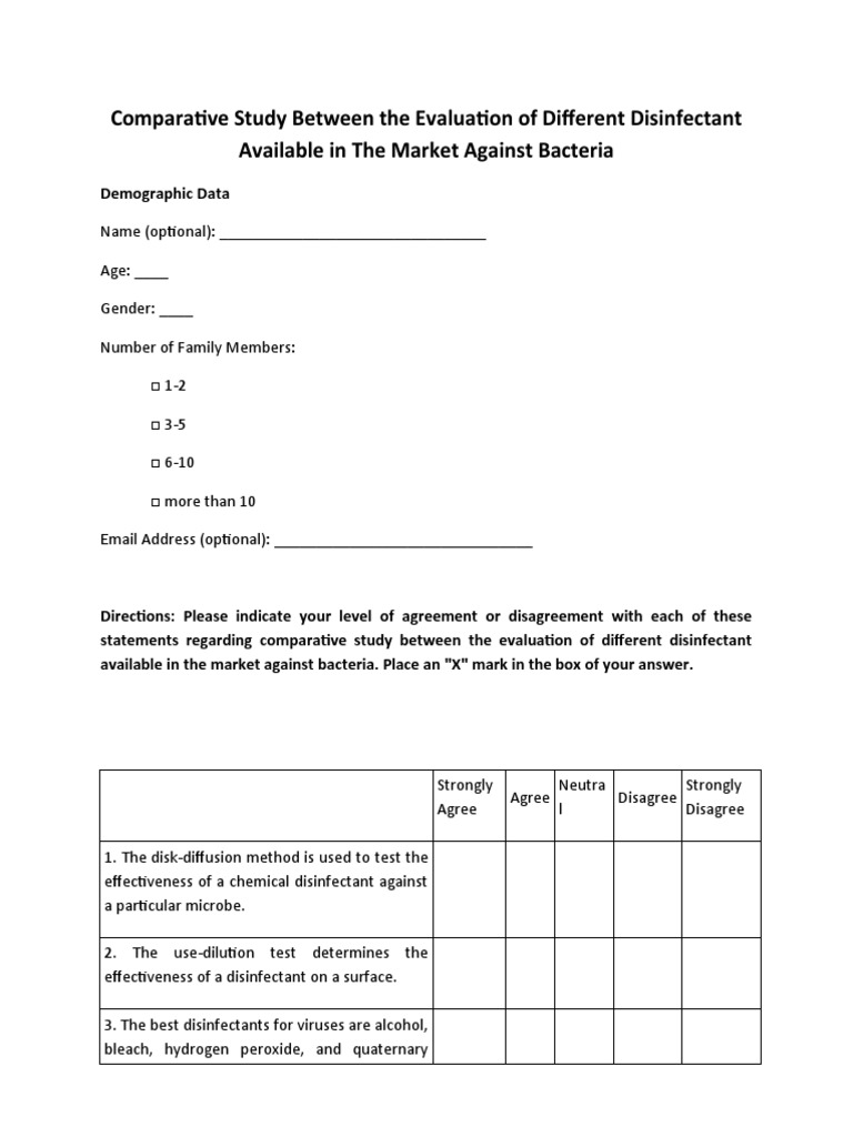 Survey Questionaire Bulana PDF Disinfectant Questionnaire