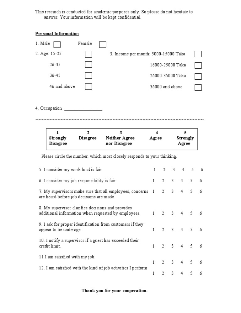 Job Satisfaction Survey Questionnaire | PDF | Career & Growth | Business