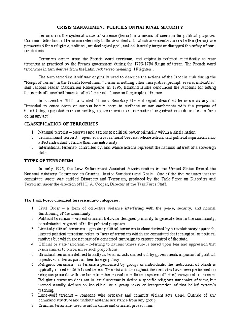 National Security Crisis Management Policies | PDF | Military ...
