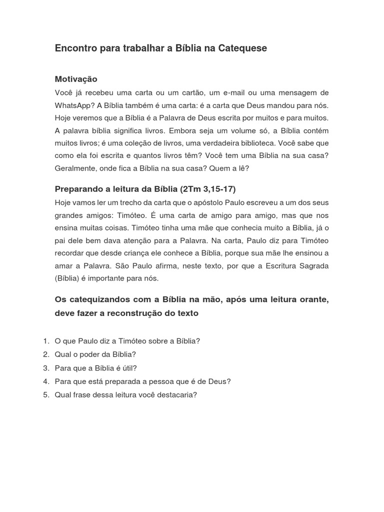 Encontro de Catequese: A Bíblia na Prática | PDF | Religião e ...