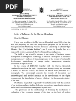 Reference For Dr. Maryna Klymchuk