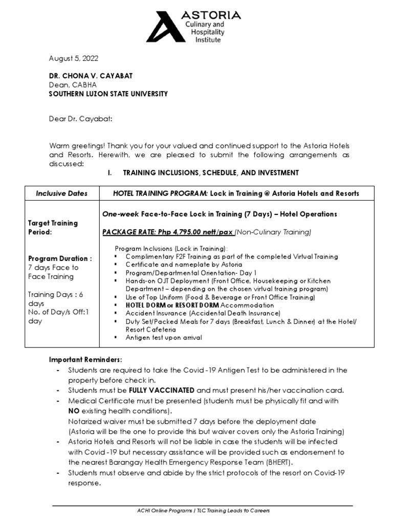Astoria Hotel Training Program Details | PDF | Payments