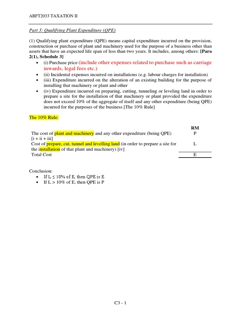 Qualifying Plant Expenditure (QPE) Understanding the 10 Rule for