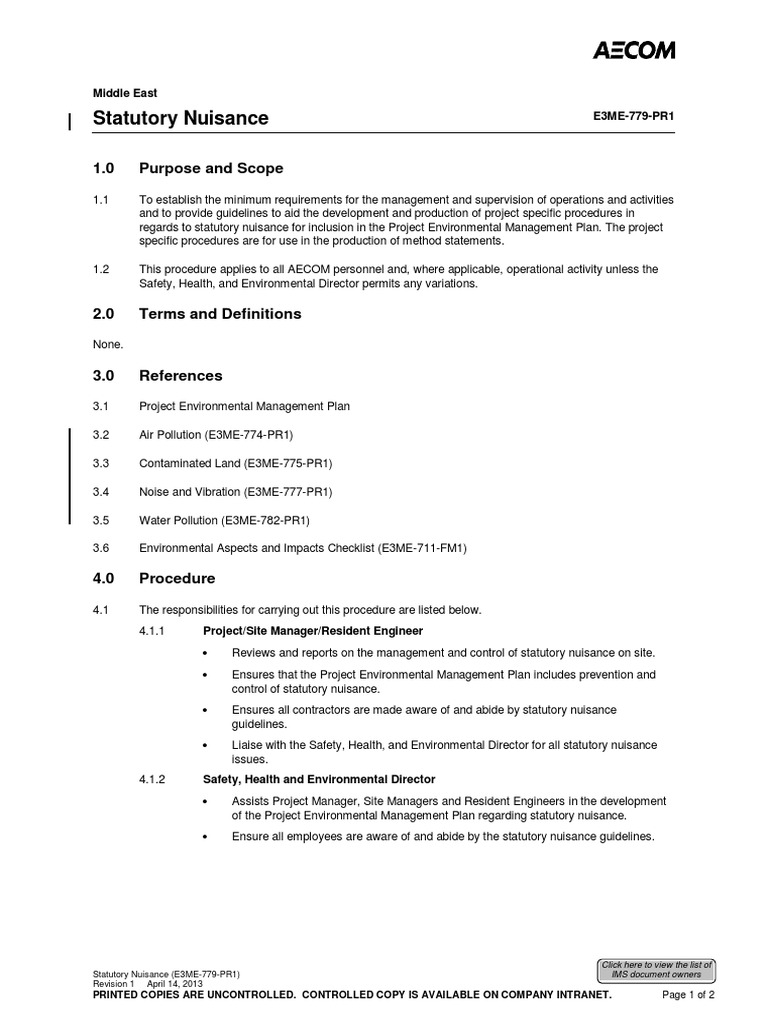 Statutory Nuisance E3ME 779 PR1 PDF Nuisance Pollution