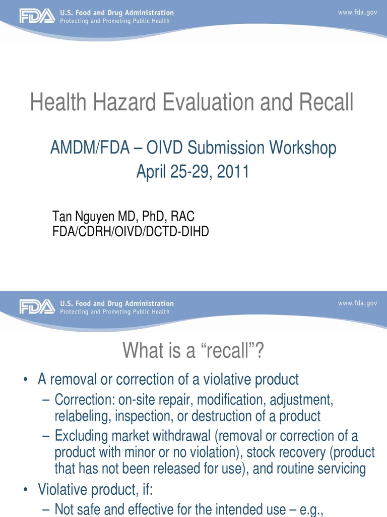 Product Recall FDA Ppt
