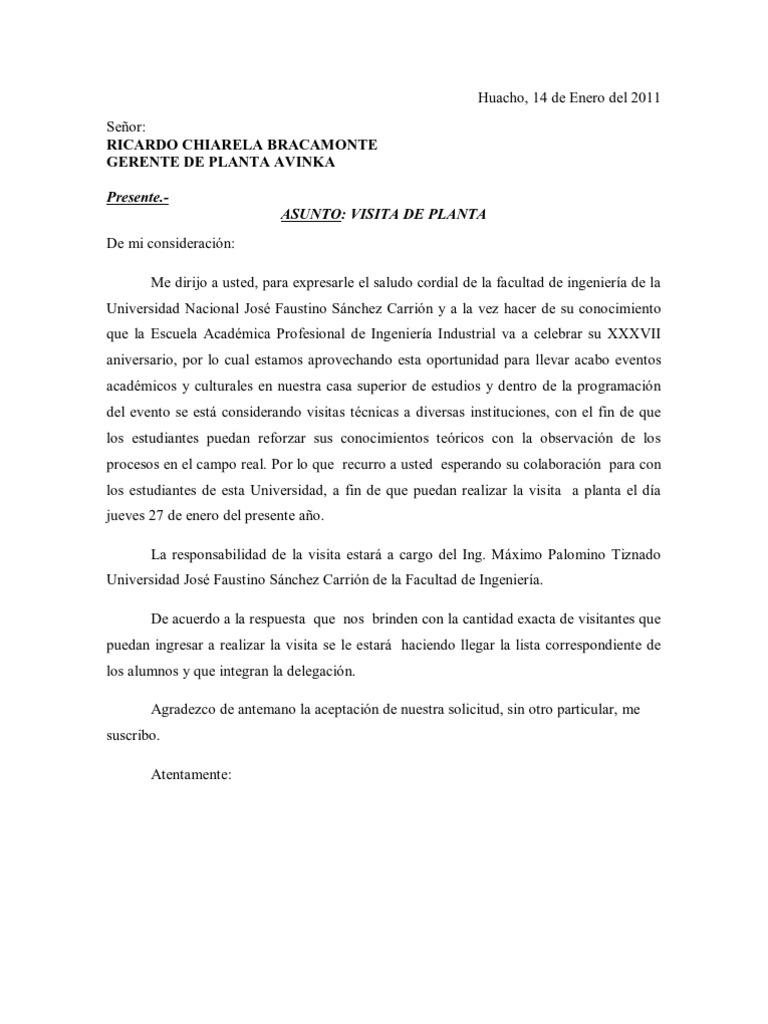 Solicitudes Para La Visita a Planta