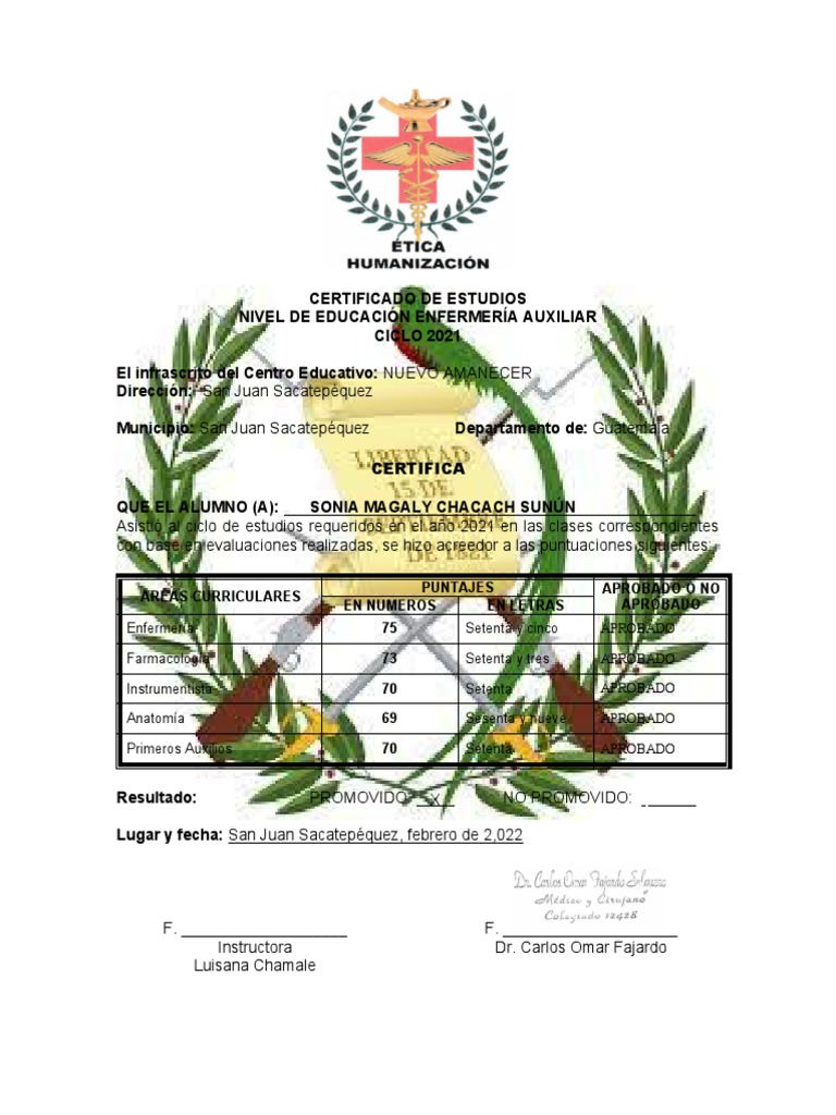 Certificados de Enfermería 2021 | PDF | Especialidades Medicas | Enfermería