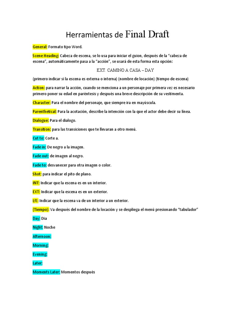 Guía de Herramientas en Final Draft | PDF | Guión