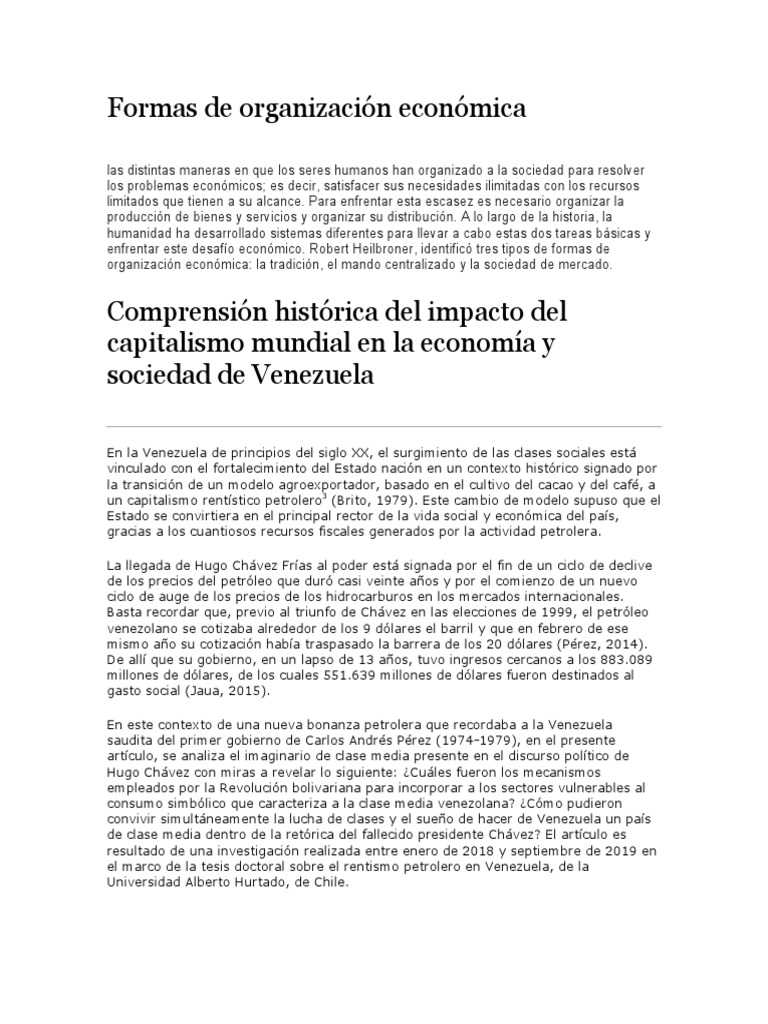 Formas de organización económica PDF Venezuela Hugo Chavez
