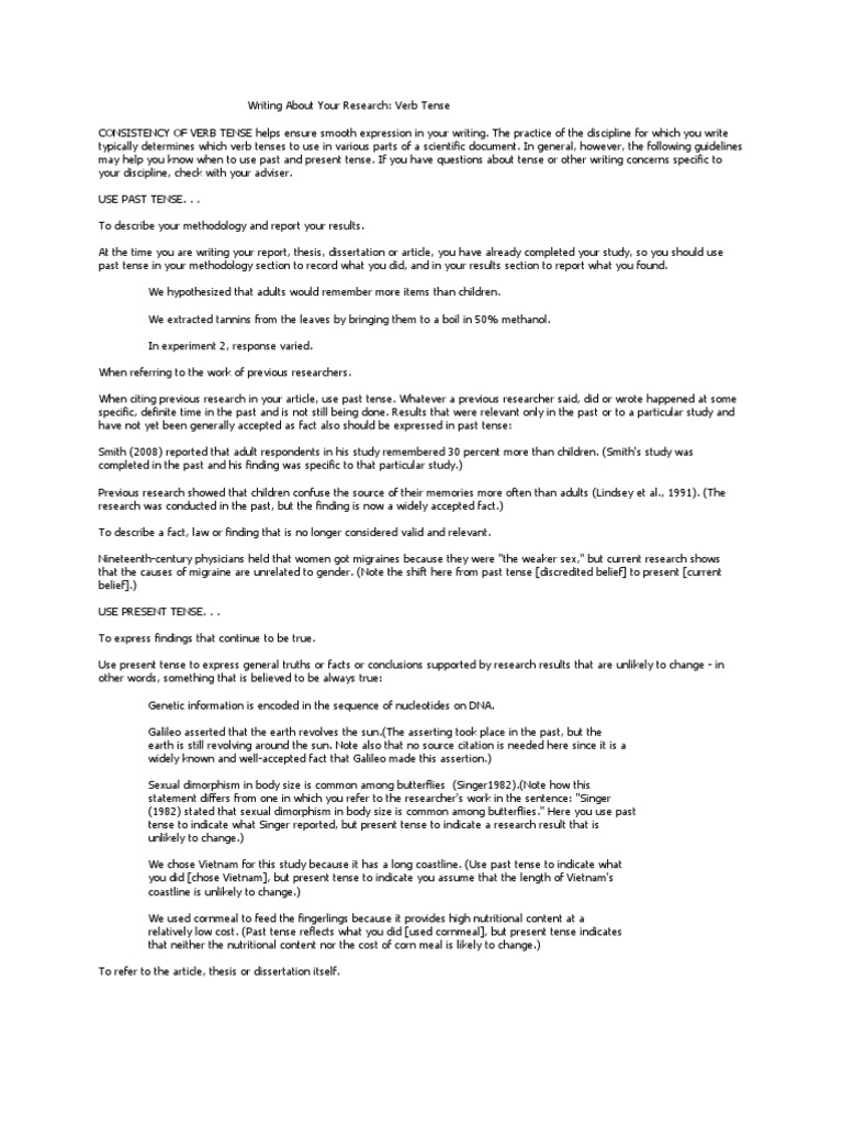 Research Verb Tense PDF Grammatical Tense Thesis