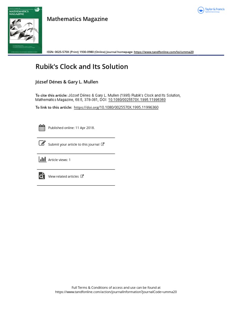 Rubik's Clock and Its Solution: Mathematics Magazine | PDF | System Of ...