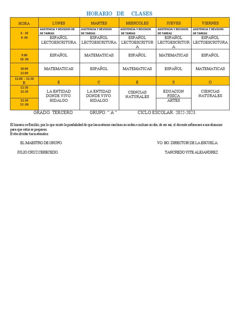 Horario de ClasesTercer Grado20222023. PDF