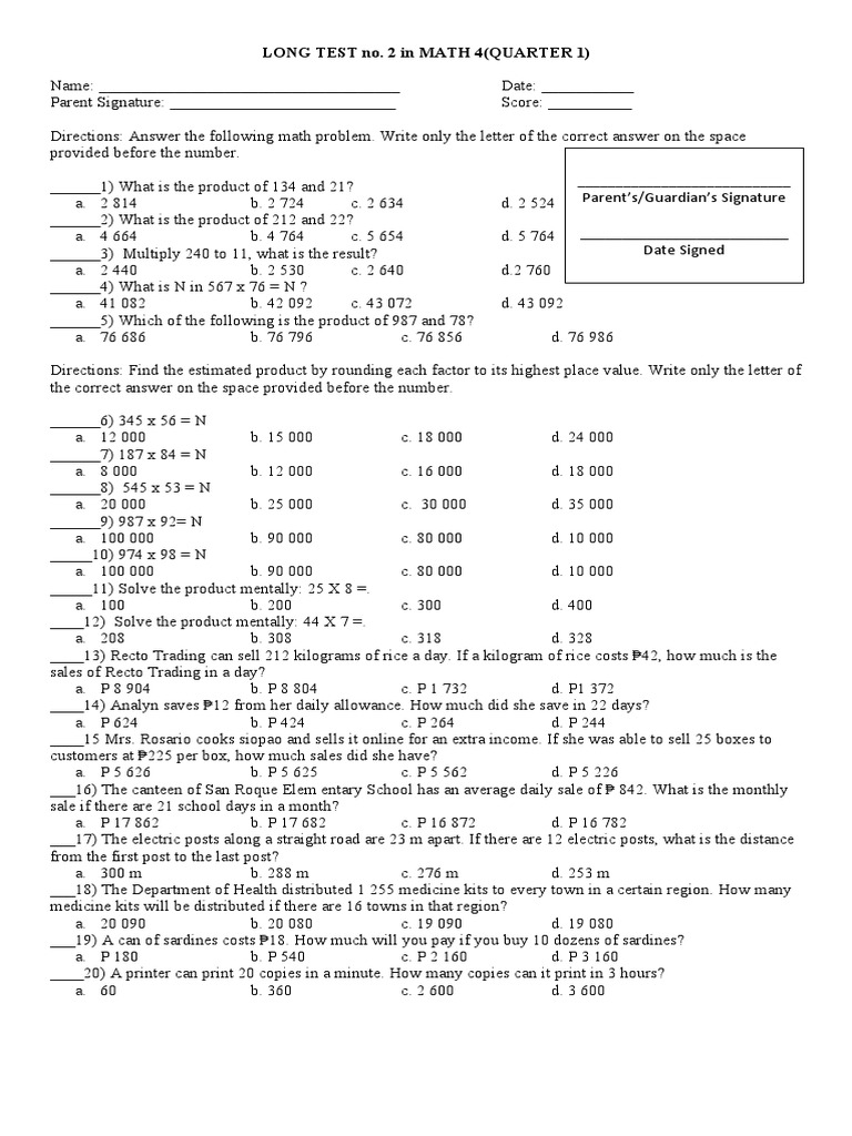 Estimated and actual product a table of specification for a long test