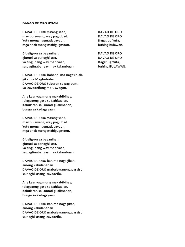 Davao de Oro Hymn | PDF