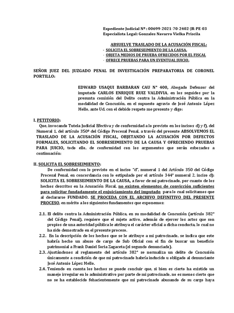 Solicitud de Sobreseimiento en Caso Dyd Valdivia | PDF | Derecho penal ...