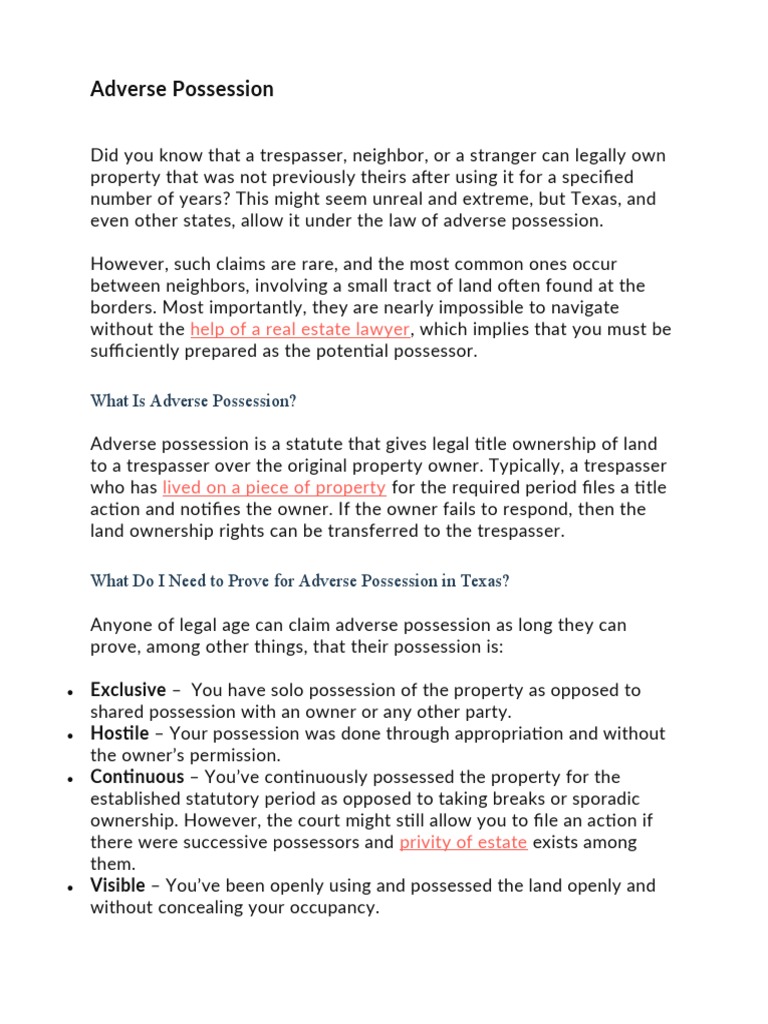 Adverse Possession Laws in Texas: Essential Guide for Property Owners