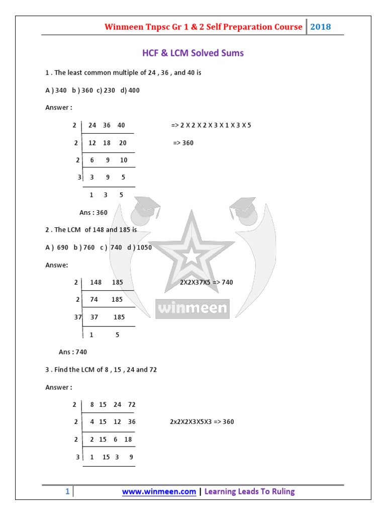 Hcf Lcm In English Pdf Arithmetic Algebra