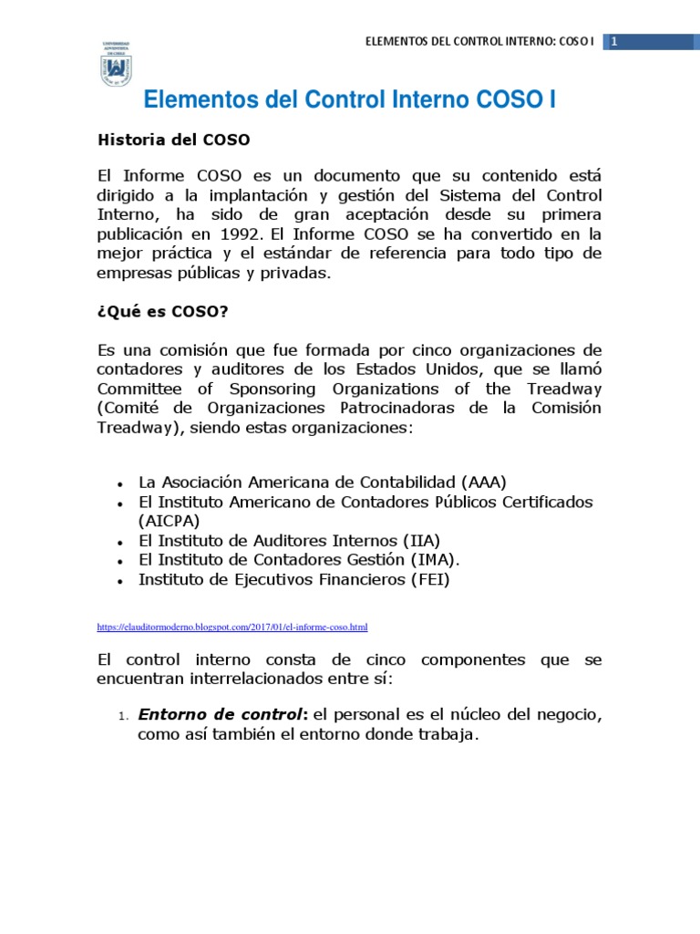 Elementos del Control Interno COSO I | PDF | Calidad (comercial) | Business