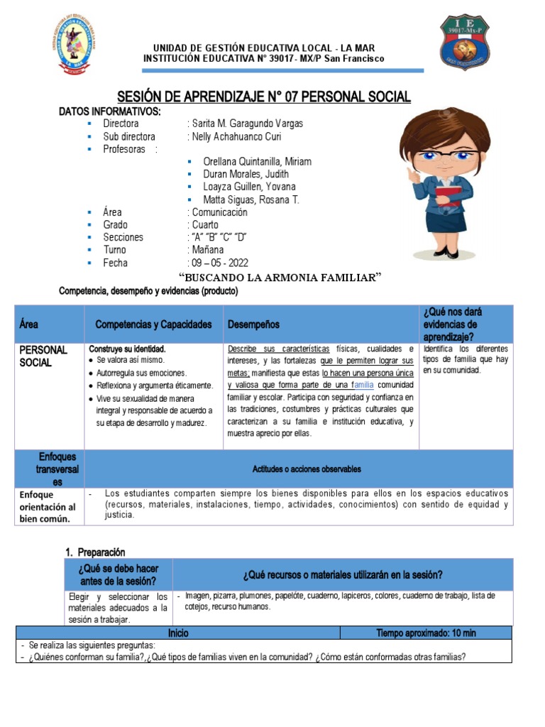 Sesión de Aprendizaje #07 Personal Social | PDF | Aprendizaje | Sicología