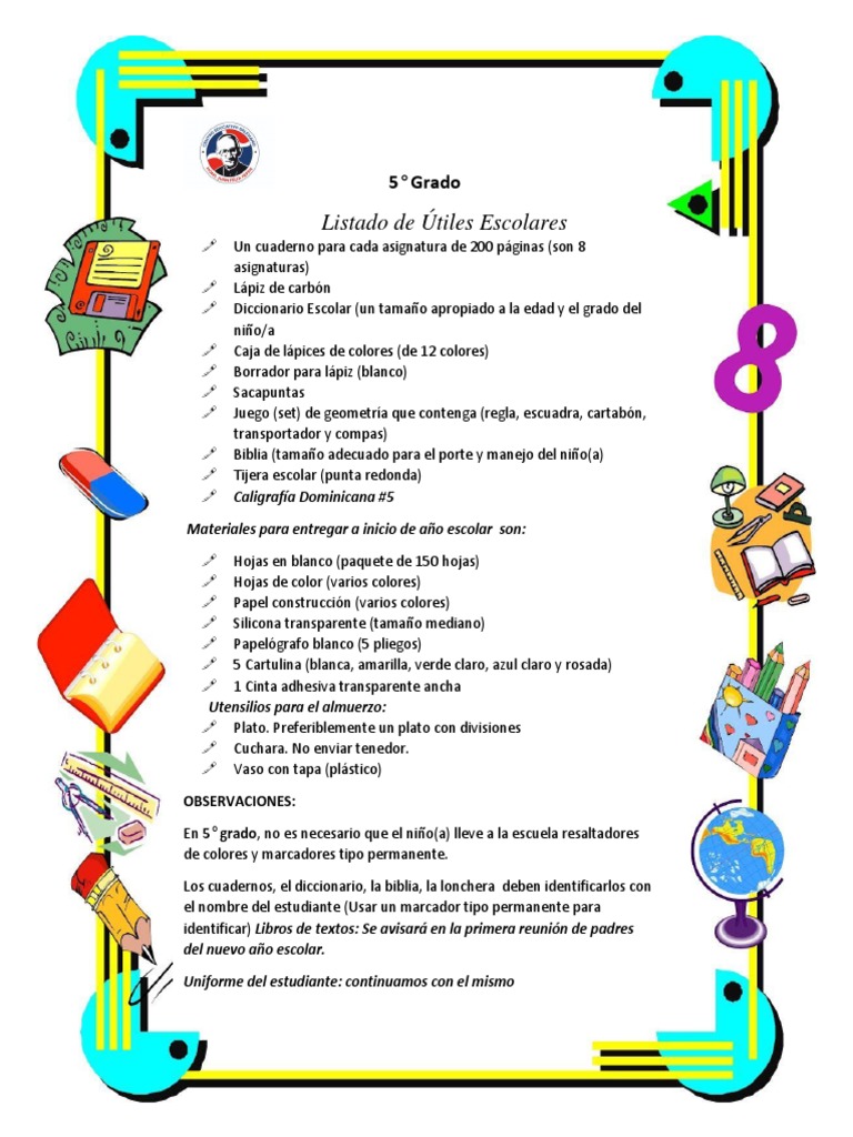 Listado Utiles Escolares 5to Grado PDF
