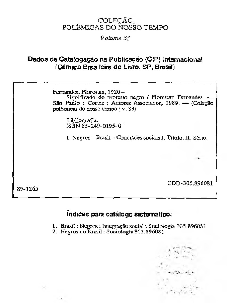 FERNANDES, Florestan. O Significado Do Protesto Negro. | PDF | Racismo ...