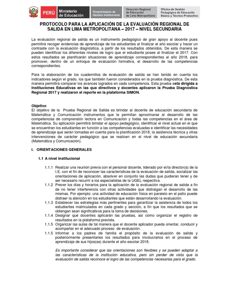 Protocolo Evaluación Regional de Salida | PDF | Evaluación | Maestros