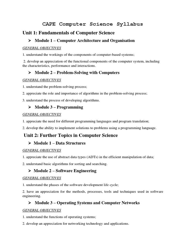 Computer Science Cape Syllabus | PDF | Computers | Technology & Engineering