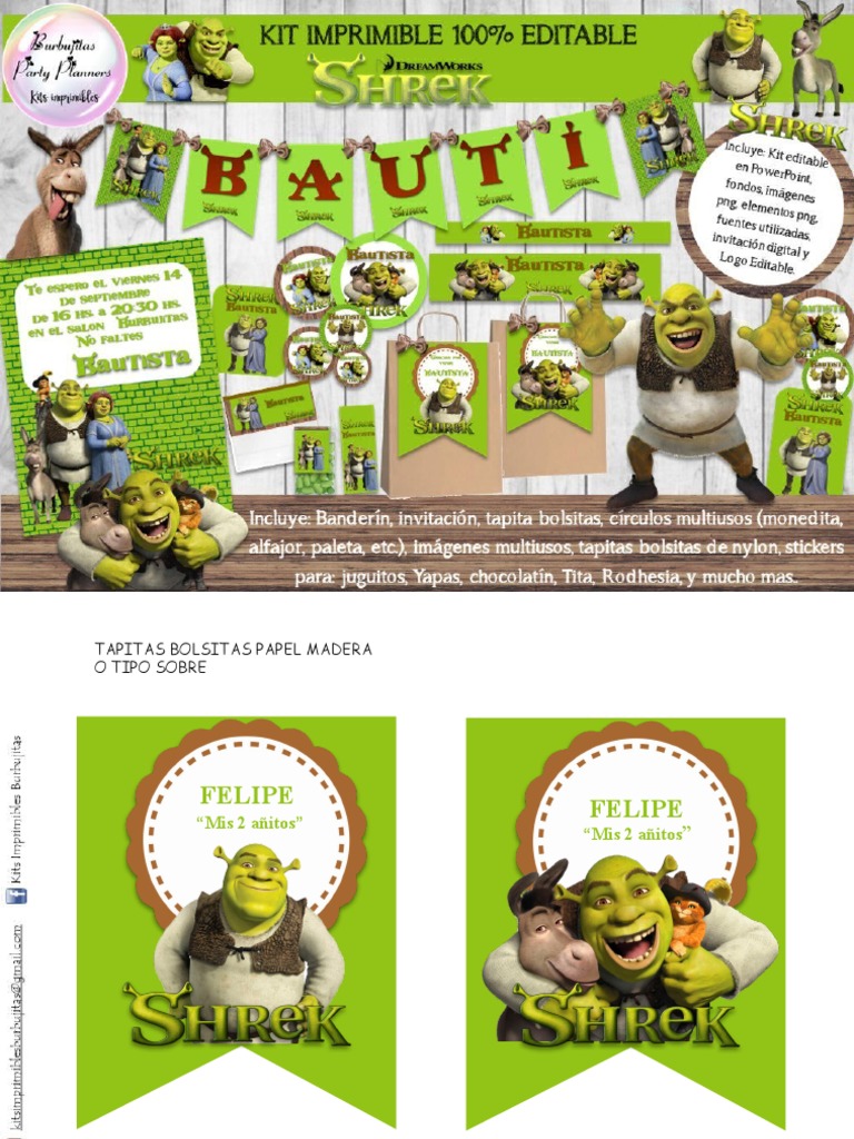 Kit imprimible de Shrek para cumpleaños | PDF