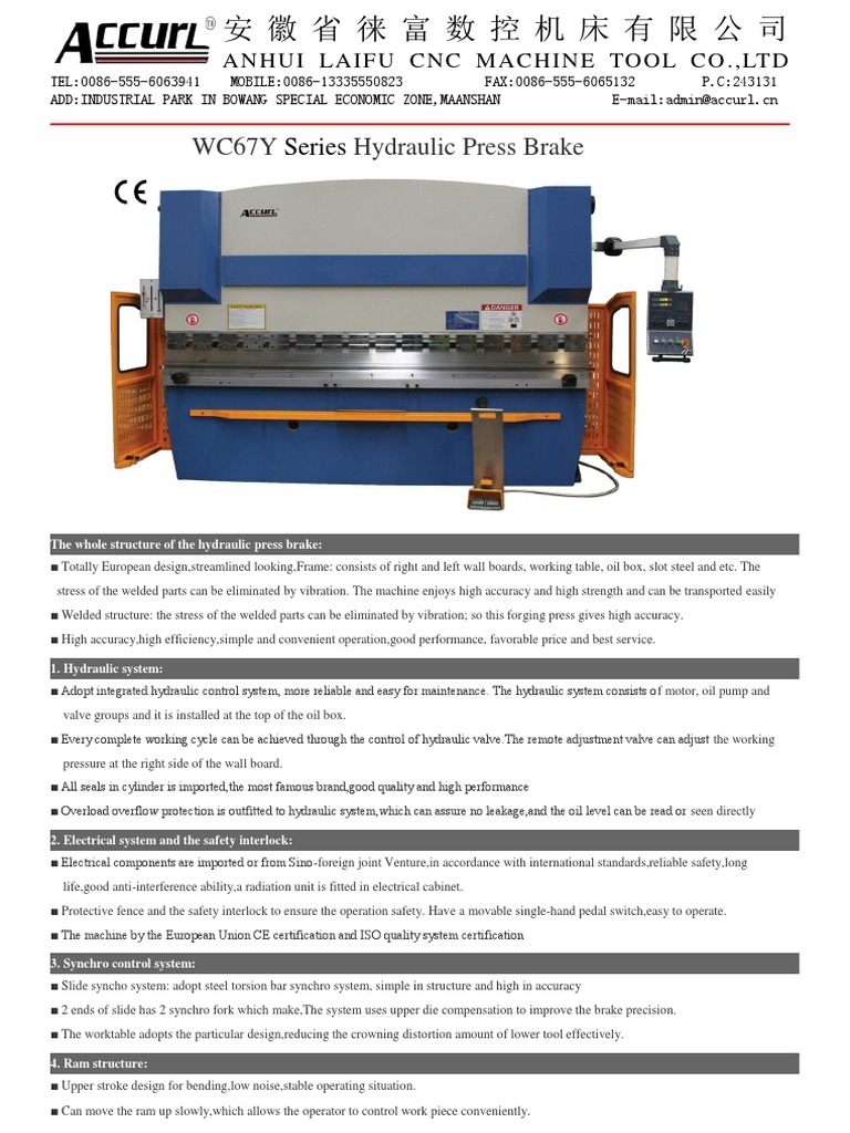WC67Y Series Hydraulic Press Brake PDF Tools Machines